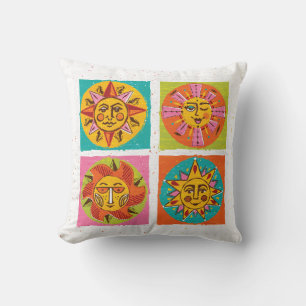Mid Century Sun Faces Throw Pillow 2
