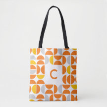 Mid Century Sunny Tiles Monogrammed Tote Bag