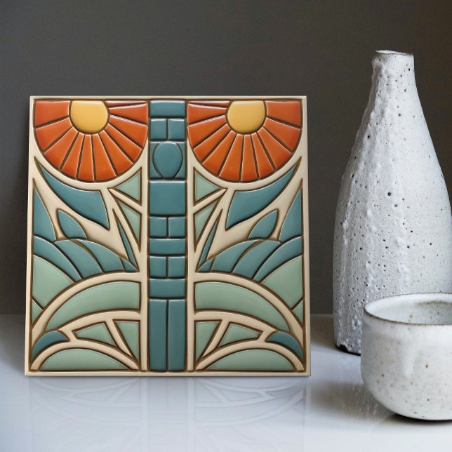 Mid-Century Symmetry Organic Arts and Crafts Ceramic Tile (Creator Uploaded)