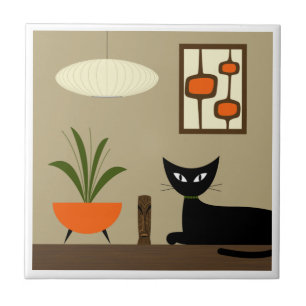 Mid Century Tabletop Cat with Mod Pods Ceramic Tile