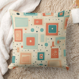 Mid Century Teal Blue Orange Abstract Square Cushion