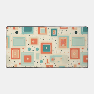 Mid Century Teal Blue Orange Abstract Square Desk Mat