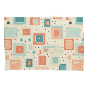 Mid Century Teal Blue Orange Abstract Square Pillowcase