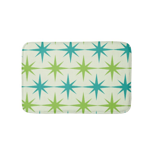 Mid Century Teal  Lime Green Atomic Starbursts Bath Mat (Front)