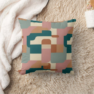 Mid century teal, pink,orange and cream cushion