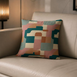 Mid century teal, pink,orange and cream cushion
