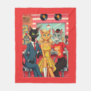 Mid Century Teenage Cats in a Diner Fleece Blanket