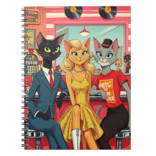 Mid Century Teenage Cats in a Diner Notebook