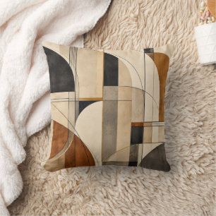 Mid Century Terracotta Black Geometric Abstract Th Cushion