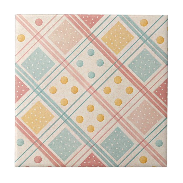 Mid Century Terracotta Plaid Diamond Pattern Ceramic Tile (Front)