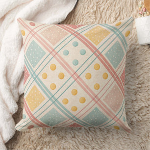 Mid Century Terracotta Plaid Diamond Pattern Cushion