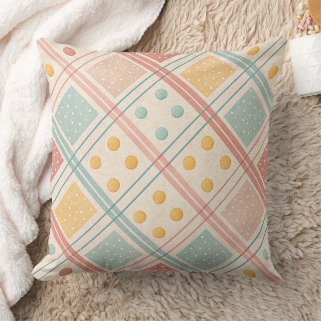 Mid Century Terracotta Plaid Diamond Pattern Cushion (Blanket)