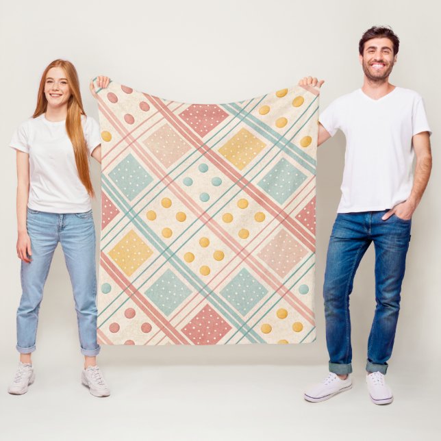 Mid Century Terracotta Plaid Diamond Pattern Fleece Blanket (In Situ)