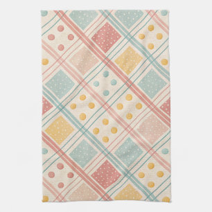 Mid Century Terracotta Plaid Diamond Pattern Tea Towel