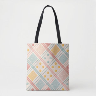 Mid Century Terracotta Plaid Diamond Pattern Tote Bag