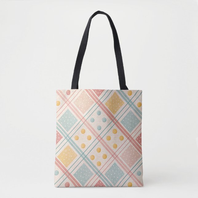 Mid Century Terracotta Plaid Diamond Pattern Tote Bag (Front)