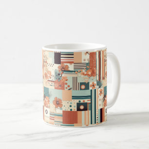 Mid Century Terracotta Teal Geometric Floral Coffee Mug