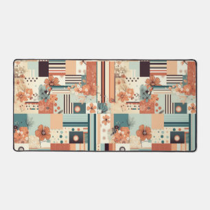 Mid Century Terracotta Teal Geometric Floral Desk Mat