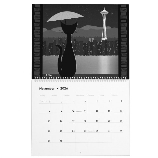 Mid Century Travel Cat Calendar (Nov 2026)