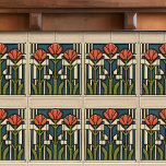 Mid-Century Tulips Abstract Symmetry Arts Crafts Ceramic Tile<br><div class="desc">This exquisite mid-century modern ceramic tile is a loving homage to the time-honoured Arts and Crafts movement. Expertly crafted in our Barcelona workshop, it features abstract symmetrical shapes and imitates the captivating allure of mid-century modern faux relief tiles. The symmetrical designs echo a harmonious balance, the ideal expression of abstract...</div>