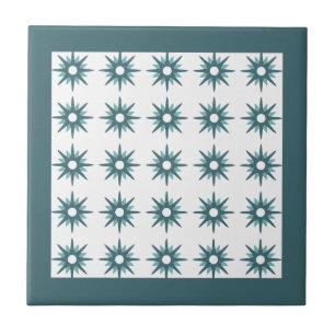 Mid-Century Turquoise Starburst Pattern Ceramic Tile