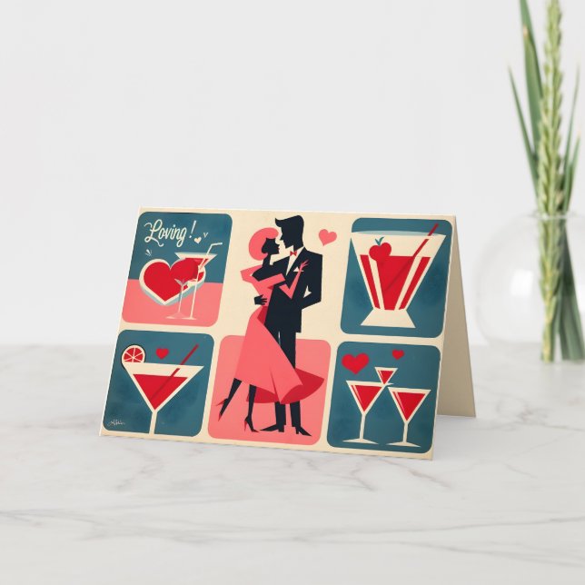 Mid Century Valentine Dancing Couple Card (Front)