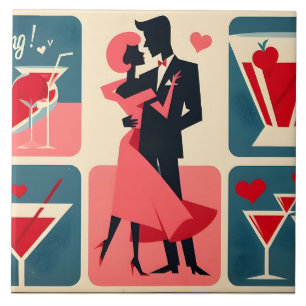 Mid Century Valentine Dancing Couple Ceramic Tile