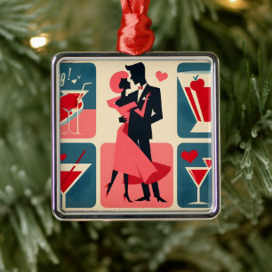 Mid Century Valentine Dancing Couple Metal Ornament