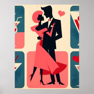 Mid Century Valentine Dancing Couple Poster
