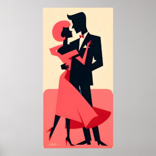 Mid Century Valentine Dancing Couple Poster