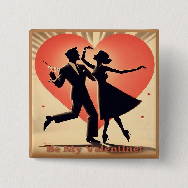Mid Century Valentine Dancing Couple with Martini 15 Cm Square Badge (Front)
