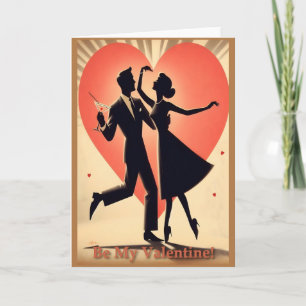 Mid Century Valentine Dancing Couple with Martini Card