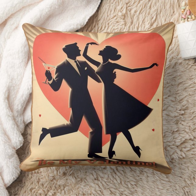 Mid Century Valentine Dancing Couple with Martini Cushion (Blanket)