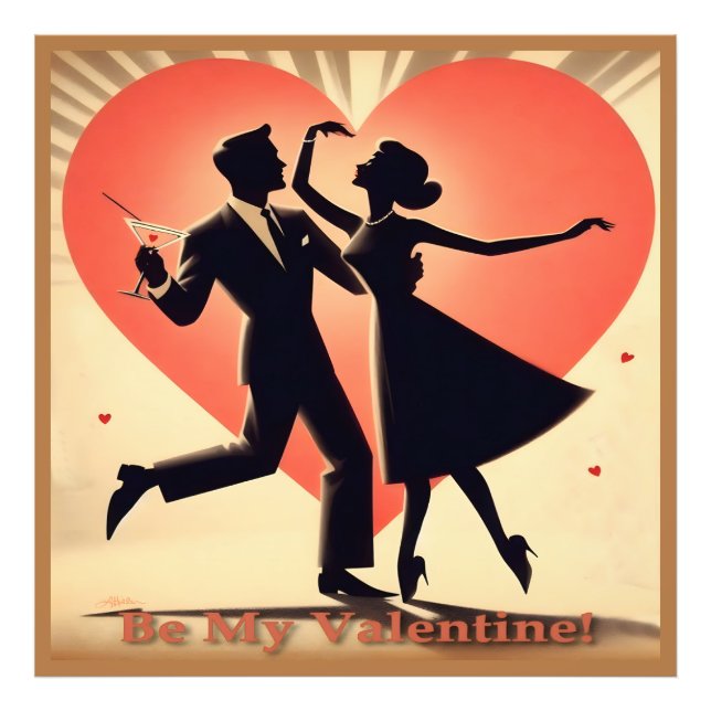 Mid Century Valentine Dancing Couple with Martini Photo Print (Front)