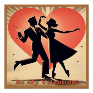 Mid Century Valentine Dancing Couple with Martini Poster