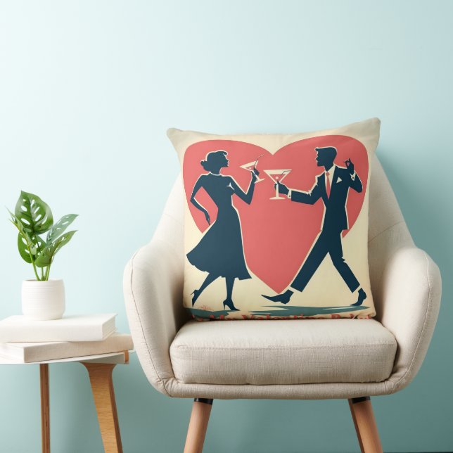 Mid Century Valentine Hip Martini Dancing Couple Cushion (Chair)