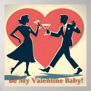 Mid Century Valentine Hip Martini Dancing Couple Poster