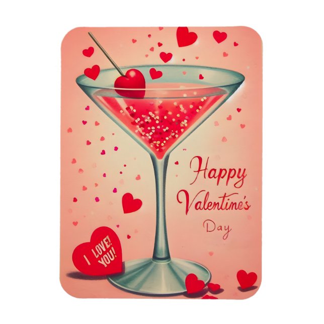 Mid Century Valentine Martini cocktail Magnet (Vertical)