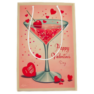Mid Century Valentine Martini cocktail Medium Gift Bag