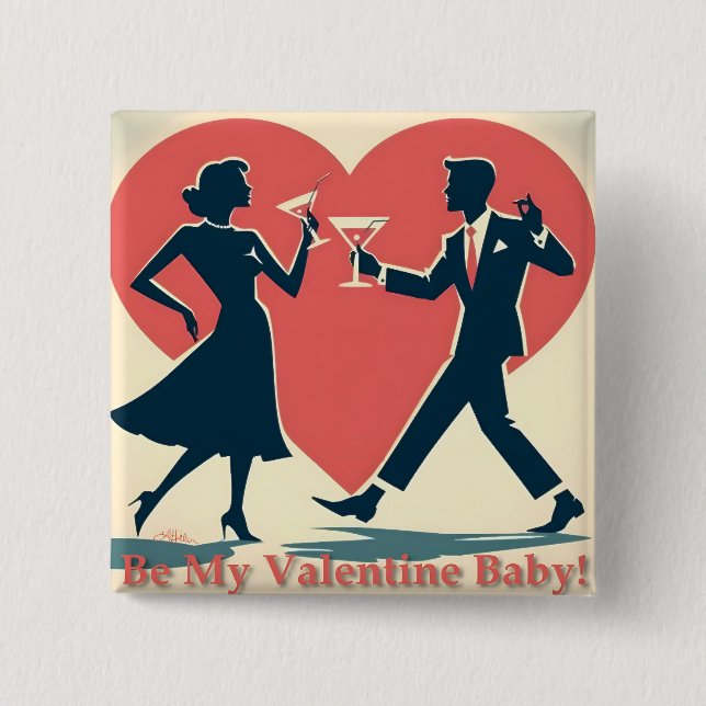 Mid Century Valentine Modern Hip Dancing Couple 15 Cm Square Badge (Front)