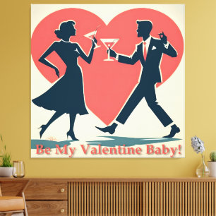 Mid Century Valentine Modern Hip Dancing Couple Canvas Print