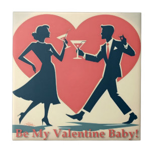 Mid Century Valentine Modern Hip Dancing Couple Ceramic Tile