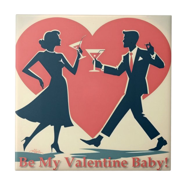 Mid Century Valentine Modern Hip Dancing Couple Ceramic Tile (Front)