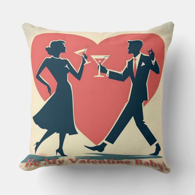 Mid Century Valentine Modern Hip Dancing Couple Cushion (Front)