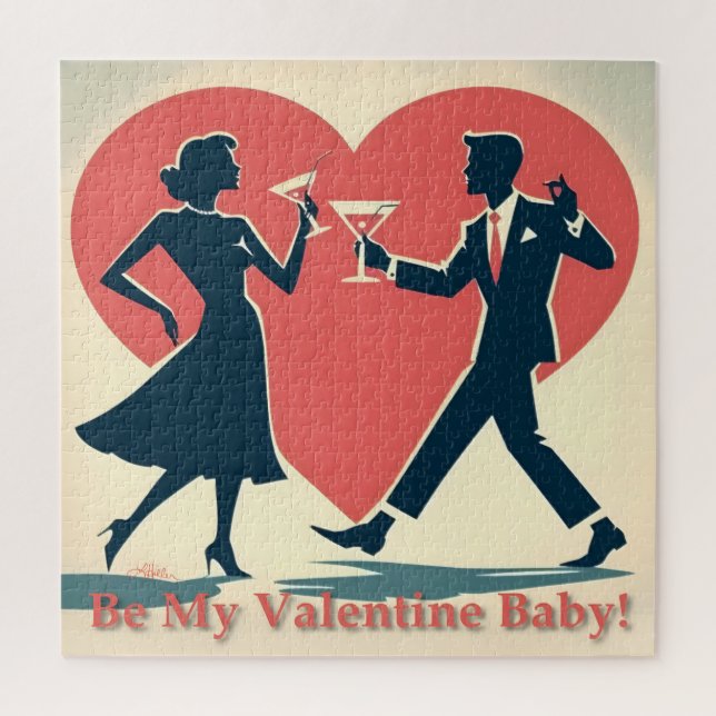 Mid Century Valentine Modern Hip Dancing Couple Jigsaw Puzzle (Vertical)