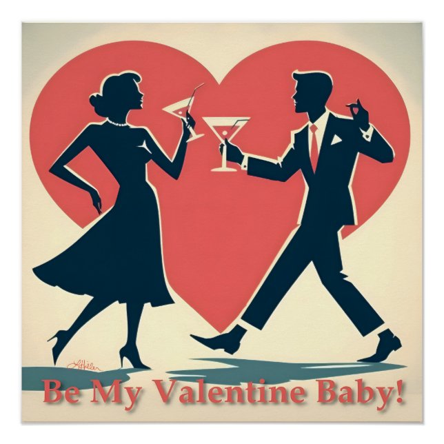 Mid Century Valentine Modern Hip Dancing Couple Poster (Front)