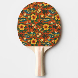 Mid Century Vibrant Hawaiian Shirt Print Ping Pong Paddle