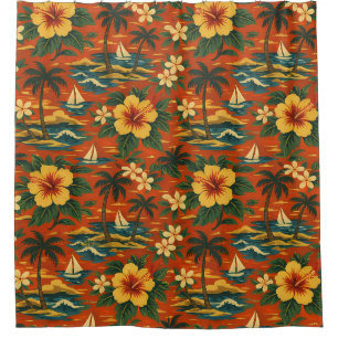 Mid Century Vibrant Hawaiian Shirt Print Shower Curtain