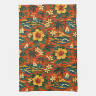 Mid Century Vibrant Hawaiian Shirt Print Tea Towel