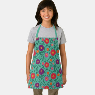 Mid-Century Vine Flower Garden Garland Green Kid Apron